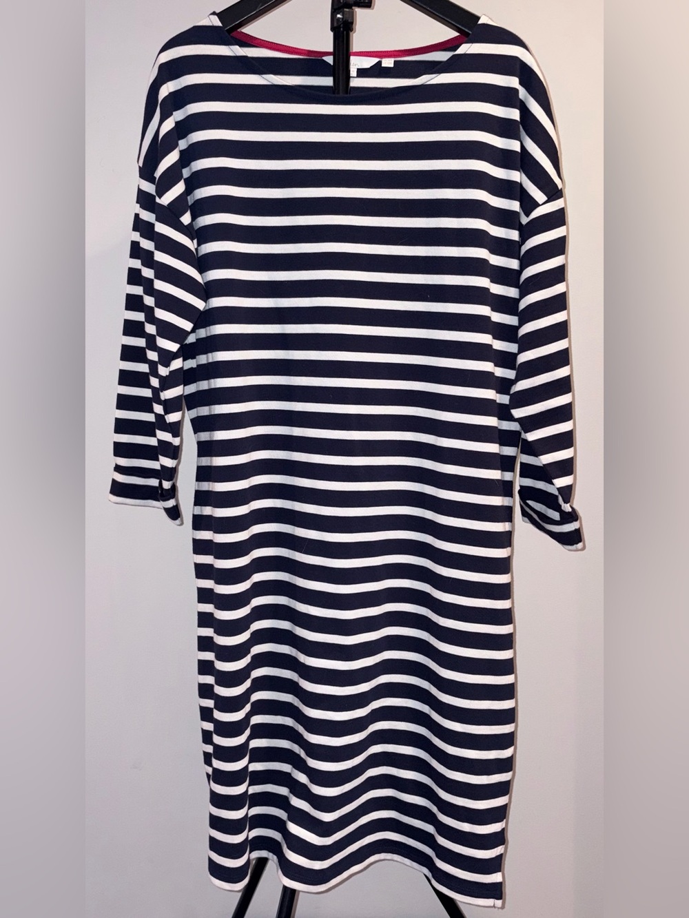 Boden navy and white Breton stripe cotton jersey  dress sz 10 EUC